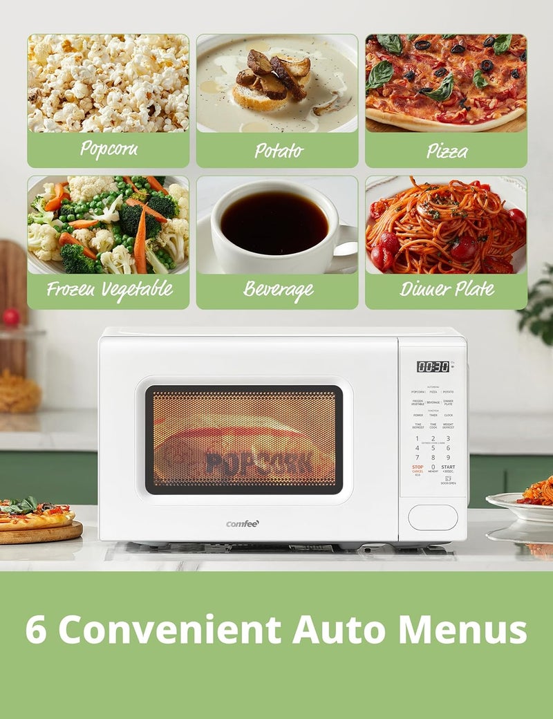 Comfee' CMO-C20M1WH Retro Microwave with 11 power levels, Fast Multi-stage Cooking, Turntable Reset Function Kitchen Timer, Speedy Cooking， Weight/Time Defrost, Memory function, Children Lock, 700W - Image 2